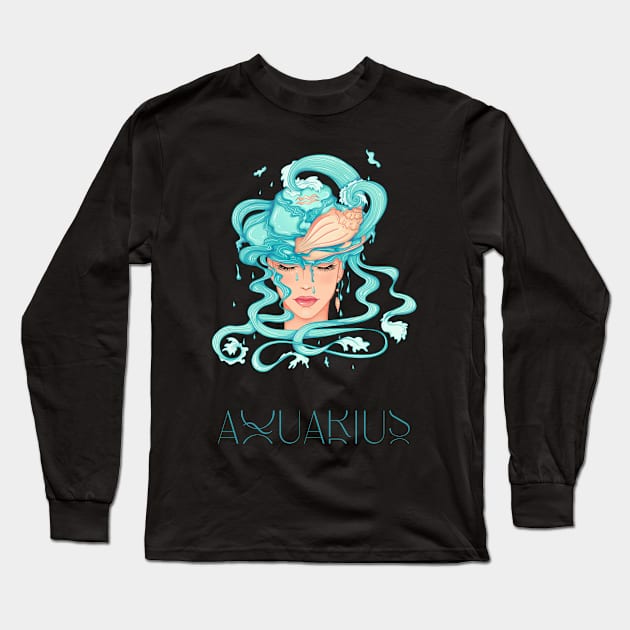 Aquarius Zodiac Long Sleeve T-Shirt by ACH PAINT